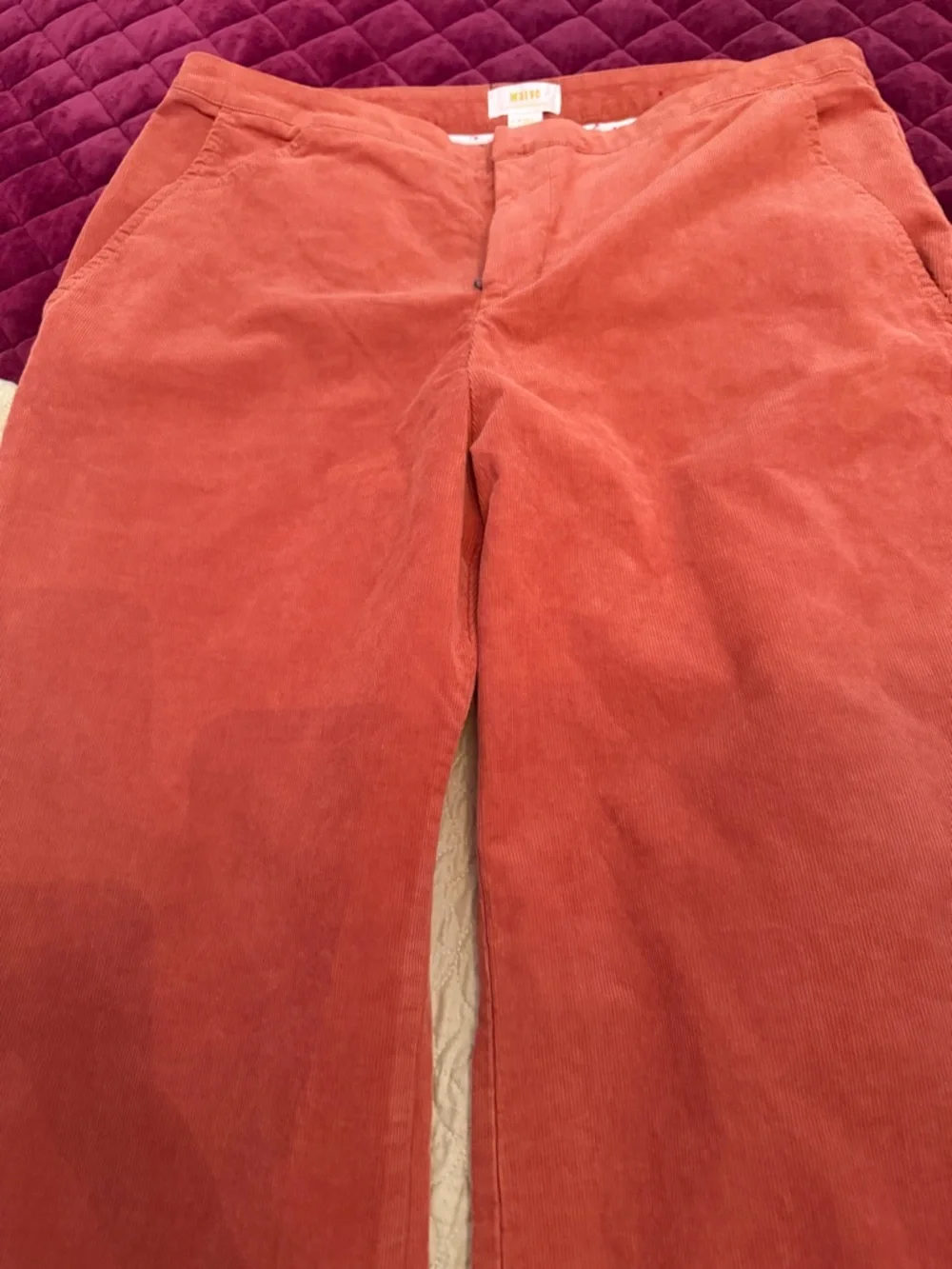 Maeve Anthropologie Wide-Leg Thin Corduroy Trousers US 16 Orange NWOT - Picture 9 of 11